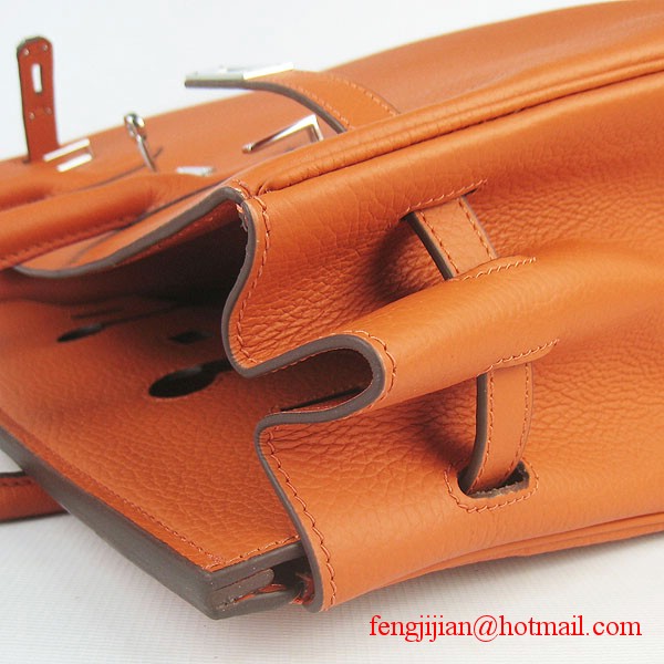 Hermes Birkin 35cm Tendon Veins Leather Bag Orange Silver Hardware